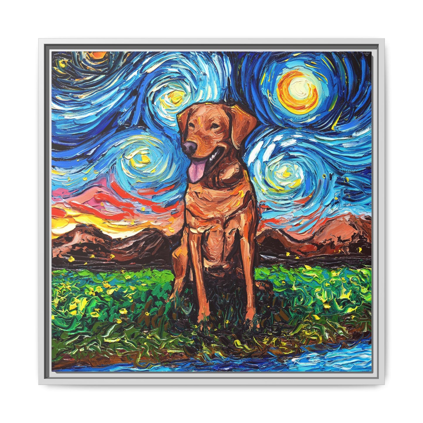 "Fox Red Labrador Night" Framed Canvas Wall Art