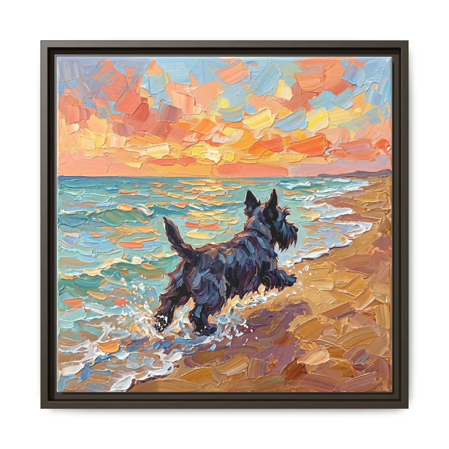 "Beach Day - Scottie" Framed Canvas Wall Art