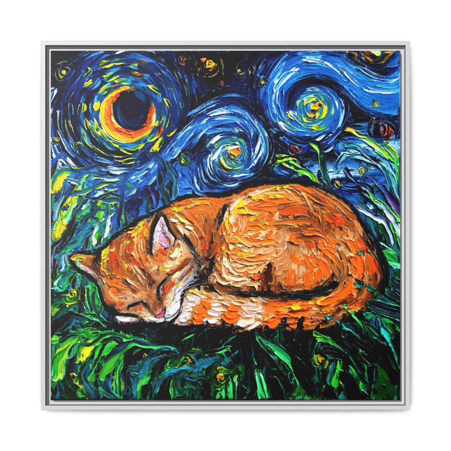 "Orange Tabby Night" Framed Canvas Wall Art