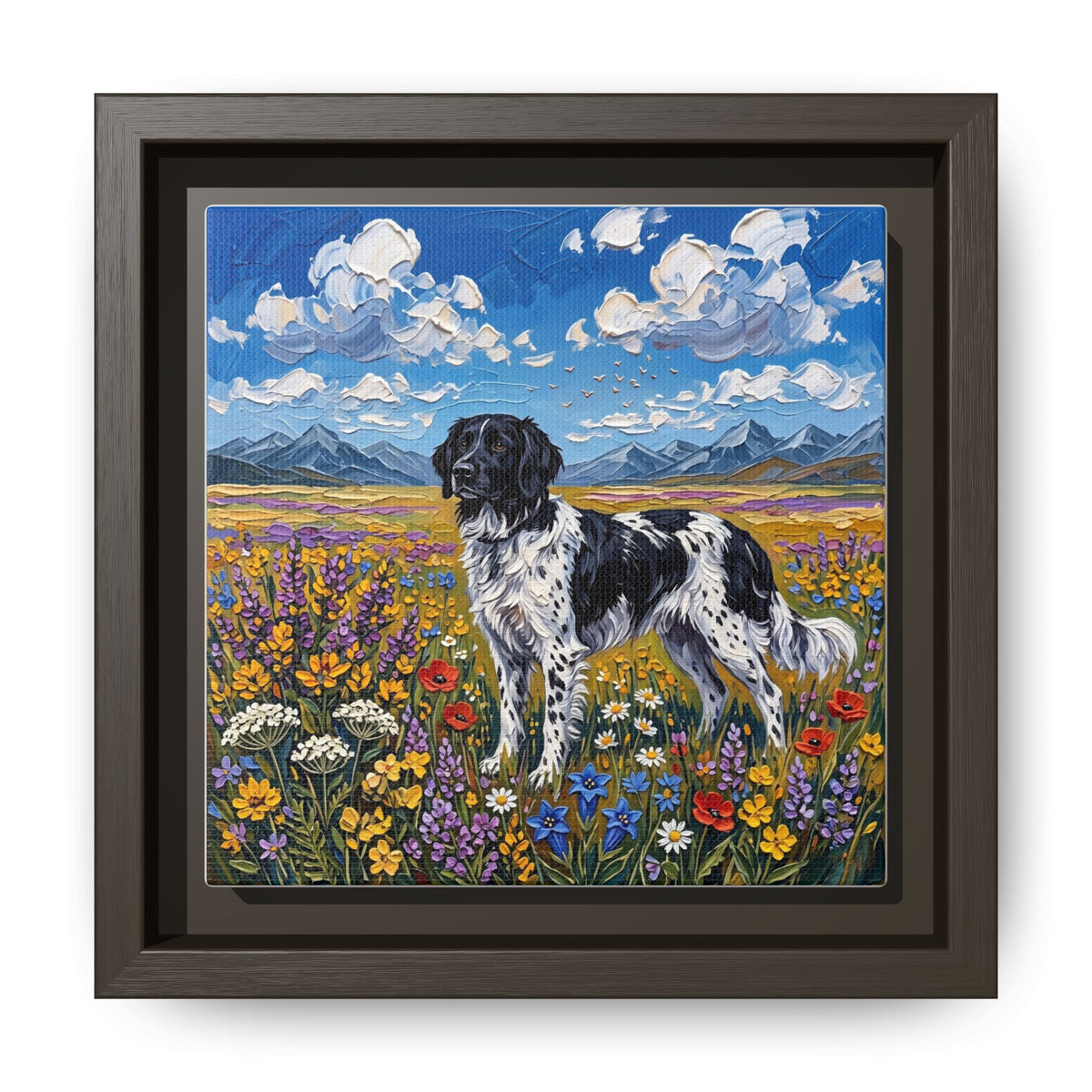"Amongst The Flowers - Large Munsterlander" Framed Canvas Wall Art