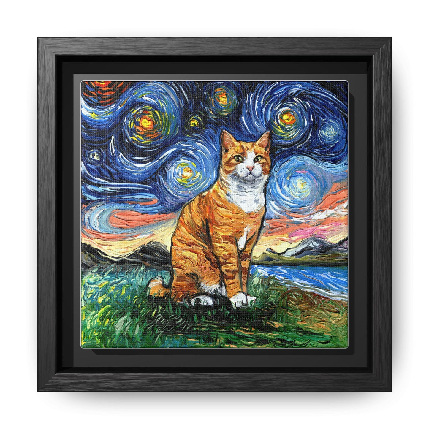 "Orange Tuxedo Tabby Night" Framed Canvas Wall Art