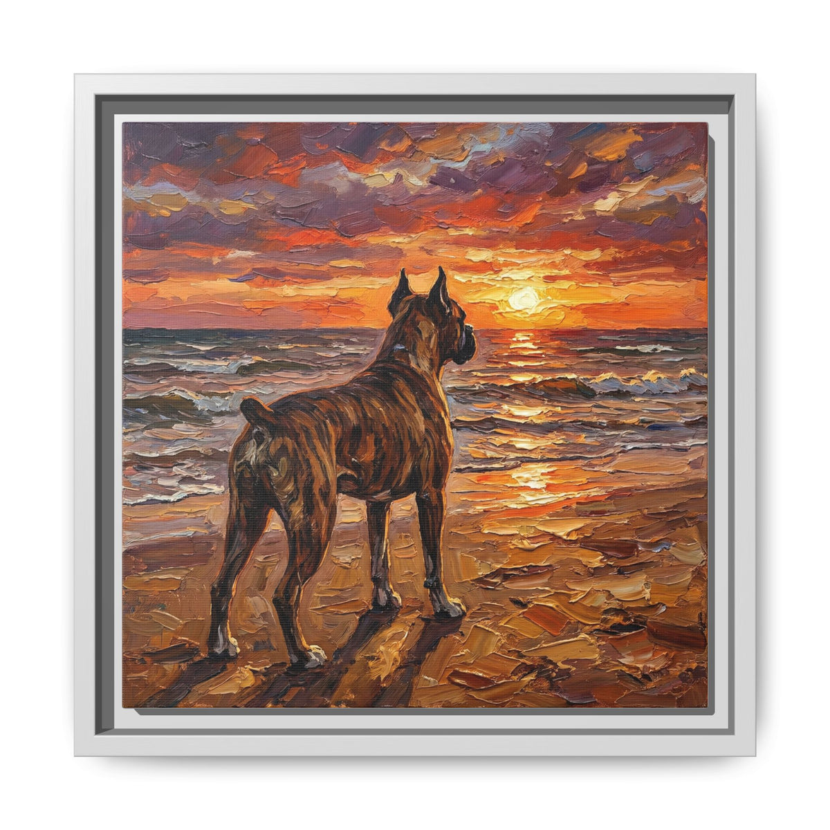 "Beach Day - Brindle Boxer" Framed Canvas Wall Art