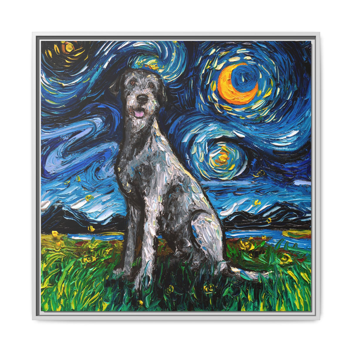 "Irish Wolfhound Night" Framed Canvas Wall Art