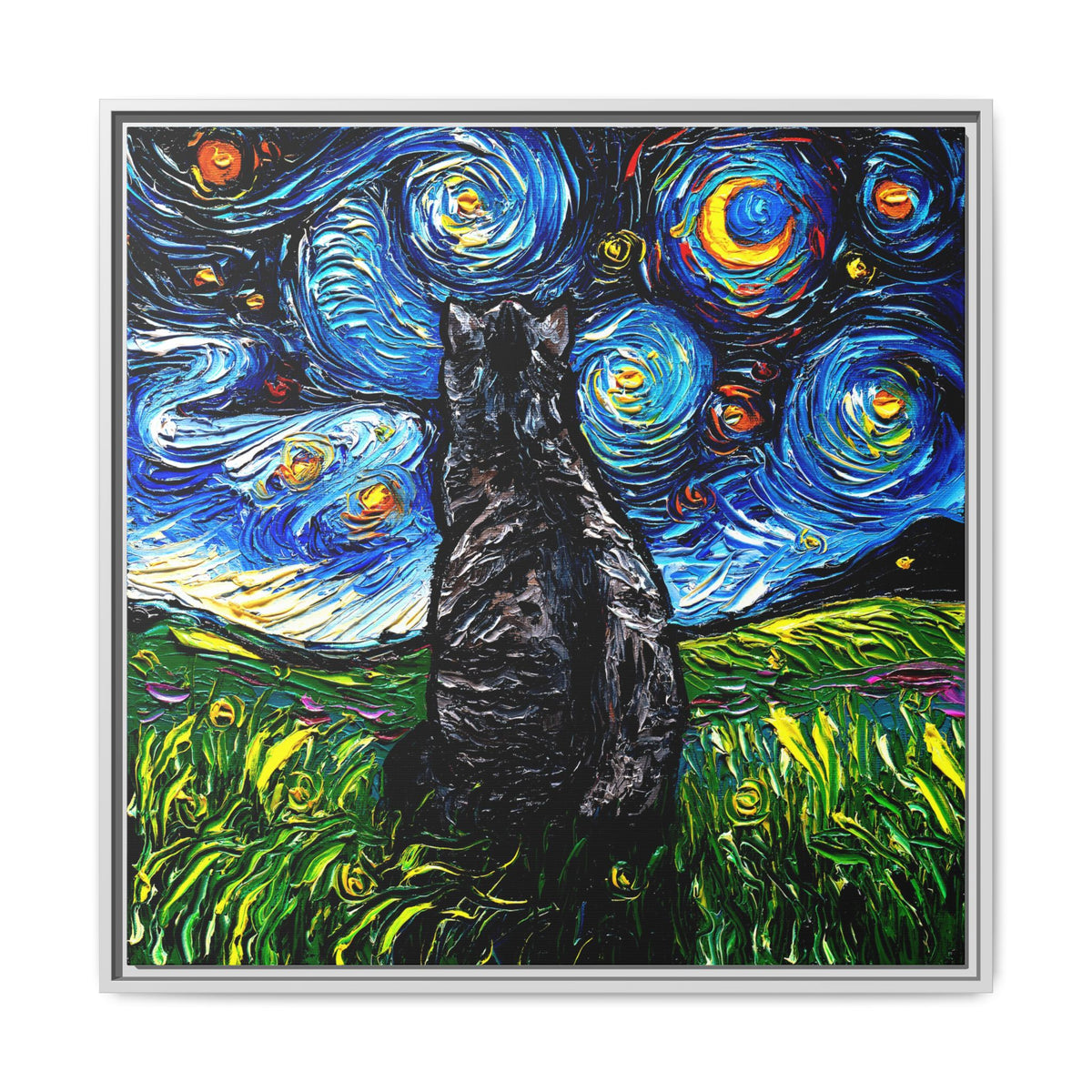 "Gray Tabby Night" Framed Canvas Wall Art