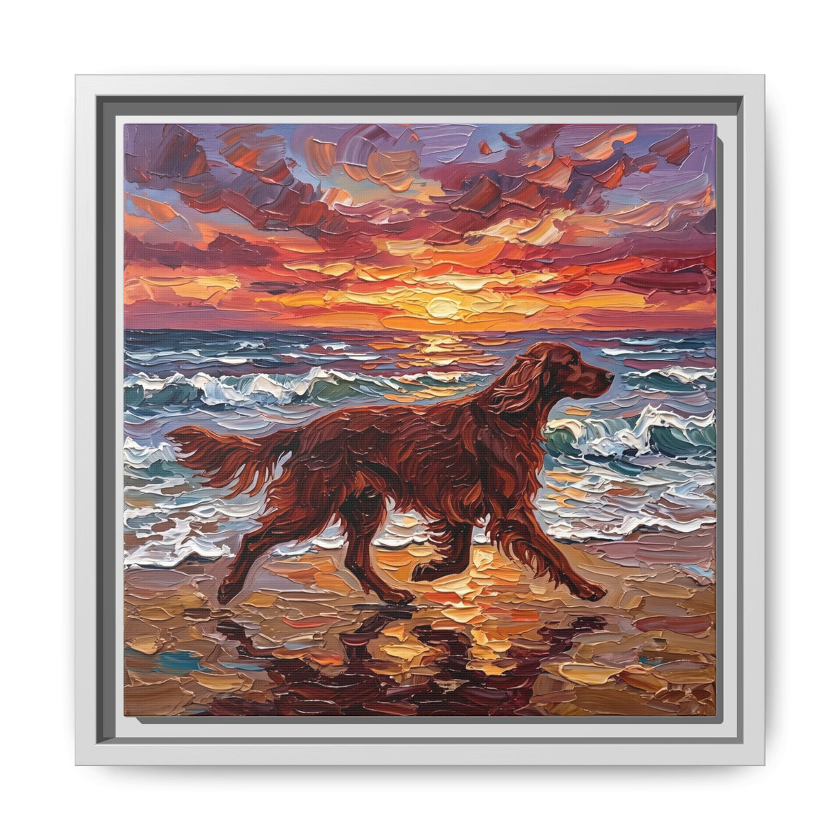 "Beach Days - Irish Setter" Framed Canvas Wall Art