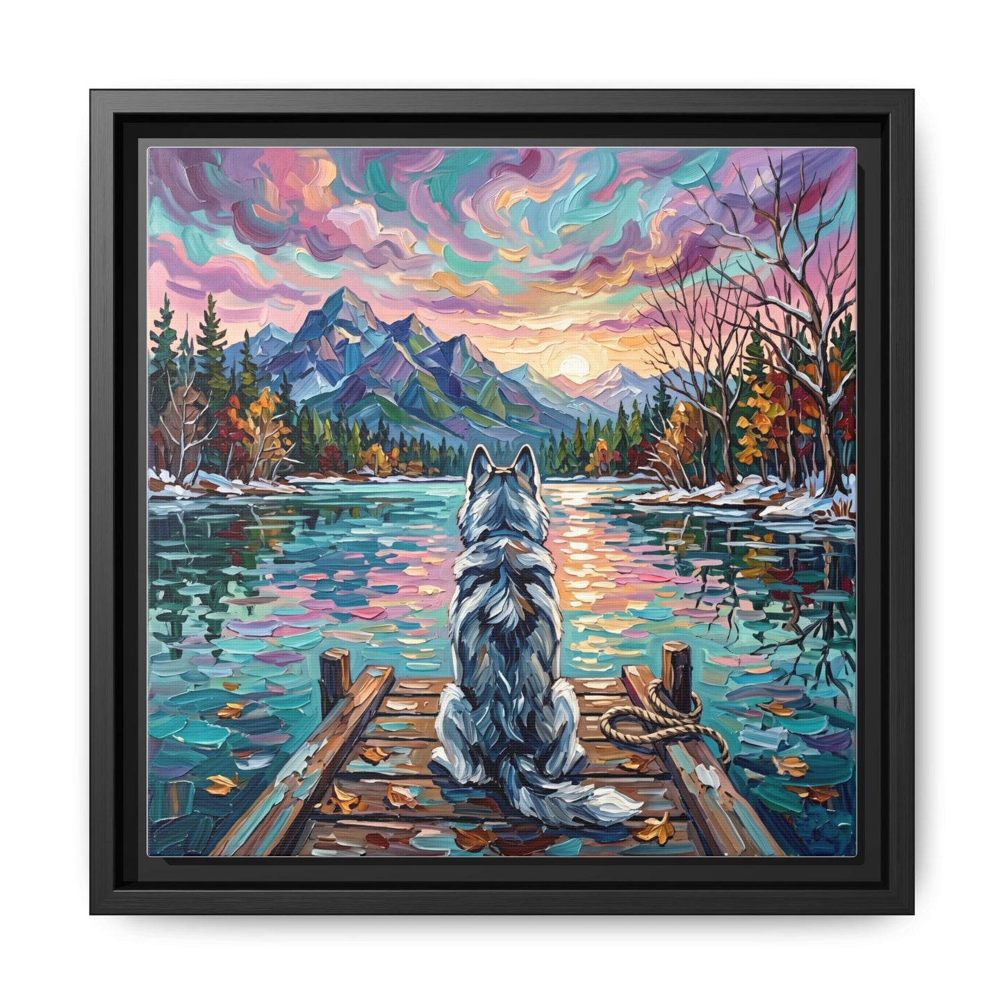 "On The Dock - Husky" Framed Canvas Wall Art