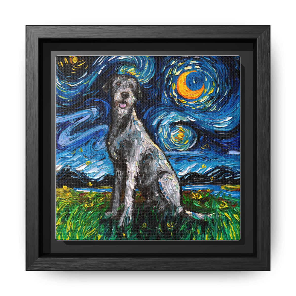 "Irish Wolfhound Night" Framed Canvas Wall Art