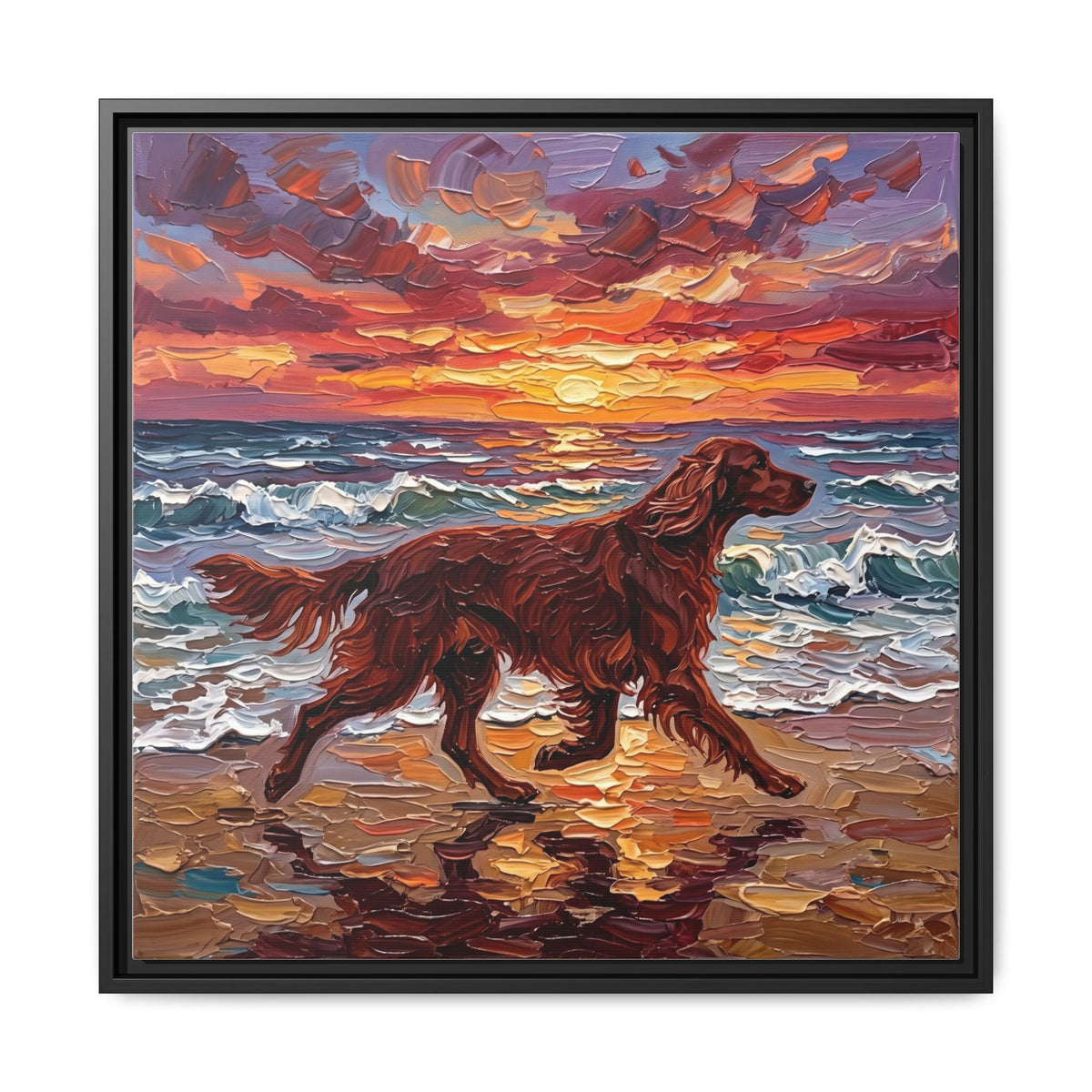 "Beach Days - Irish Setter" Framed Canvas Wall Art