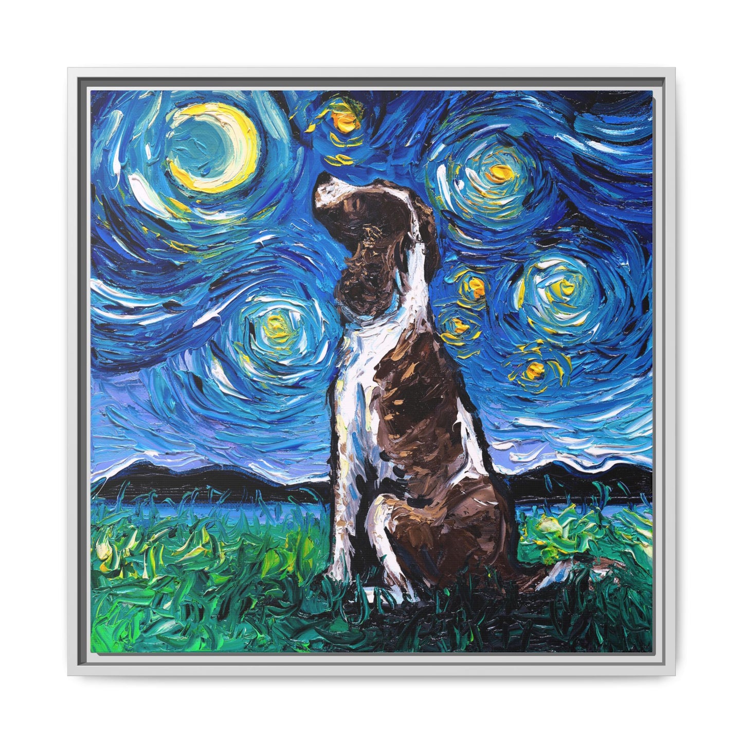 "English Springer Spaniel Night" Framed Canvas Wall Art