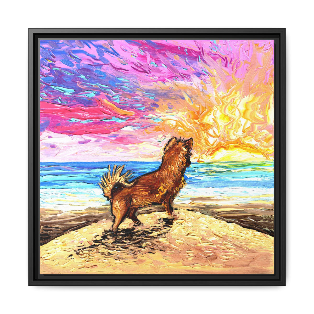 "Beach Days - Chihuahua" Framed Canvas Wall Art