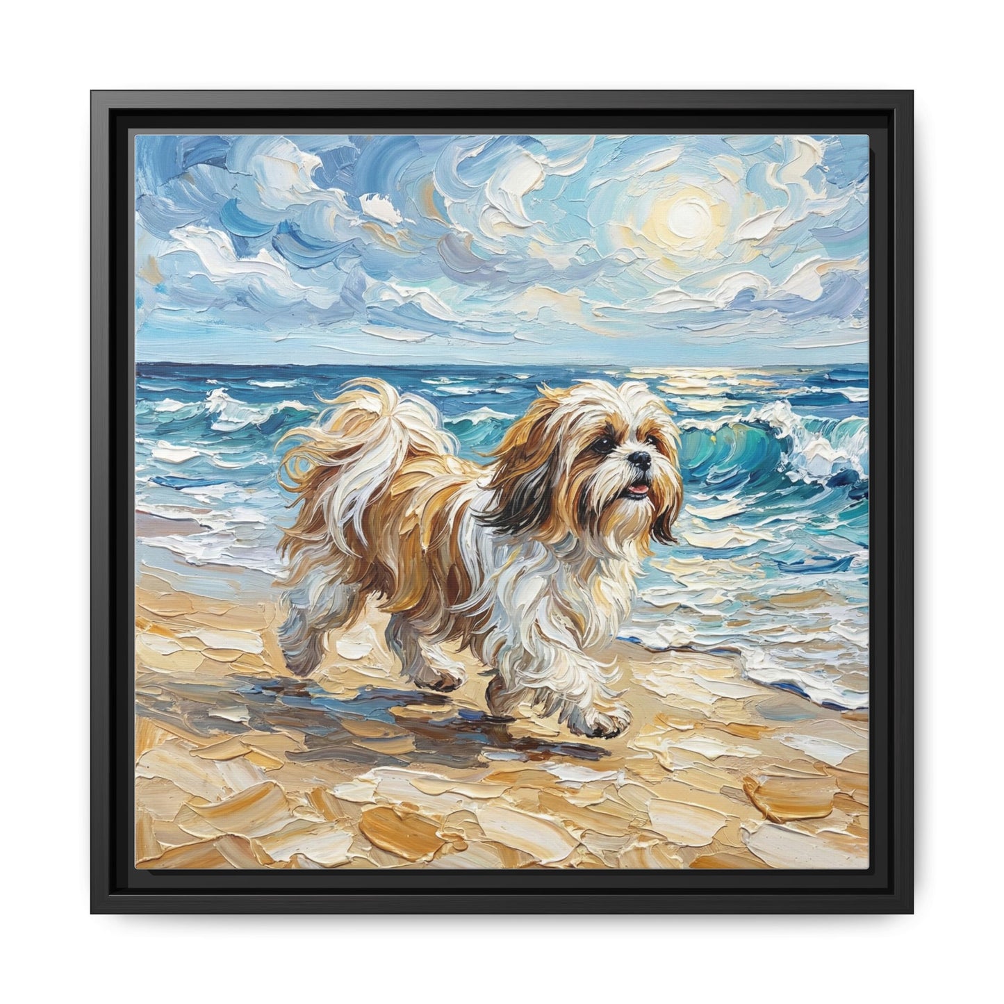 "Beach Day - Shih Tzu" Framed Canvas Wall Art