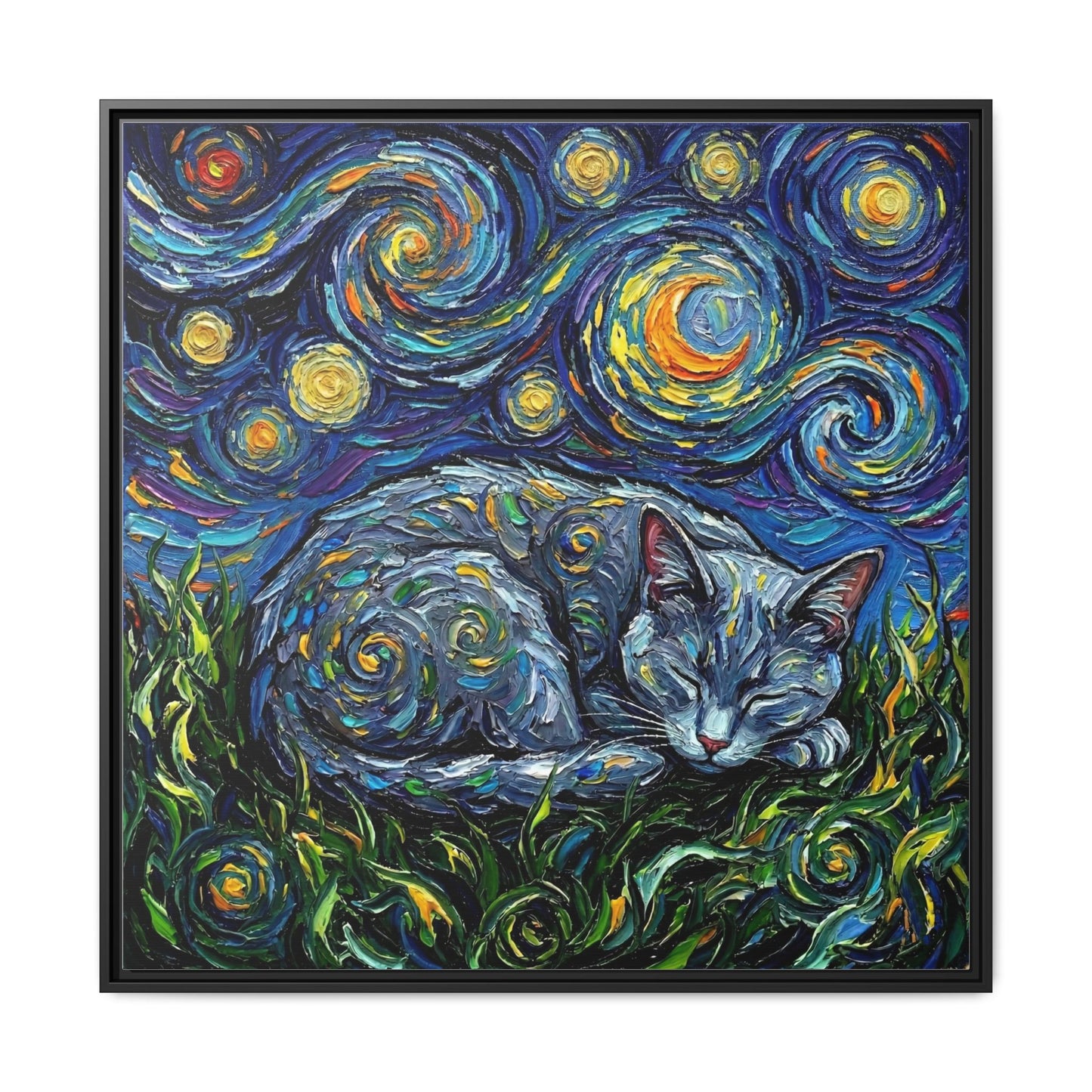 "Sleepy Korat Cat Night" Framed Canvas Wall Art
