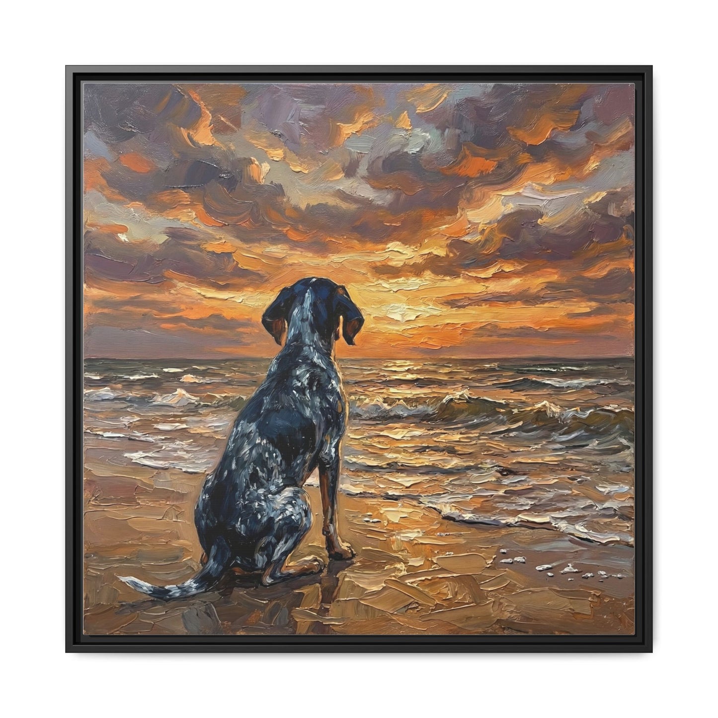 "Beach Day - Blue Tick Coonhound" Framed Canvas Wall Art