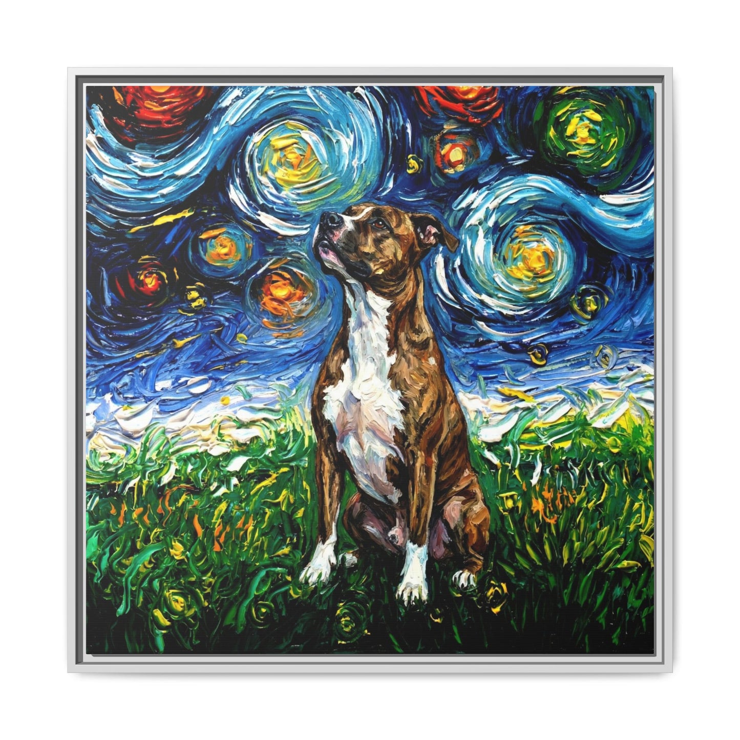 "Brindle Staffordshire Night" Framed Canvas Wall Art