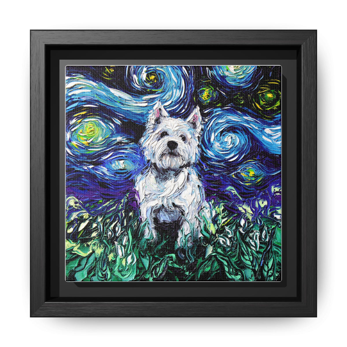 "Westie Night" Framed Canvas Wall Art