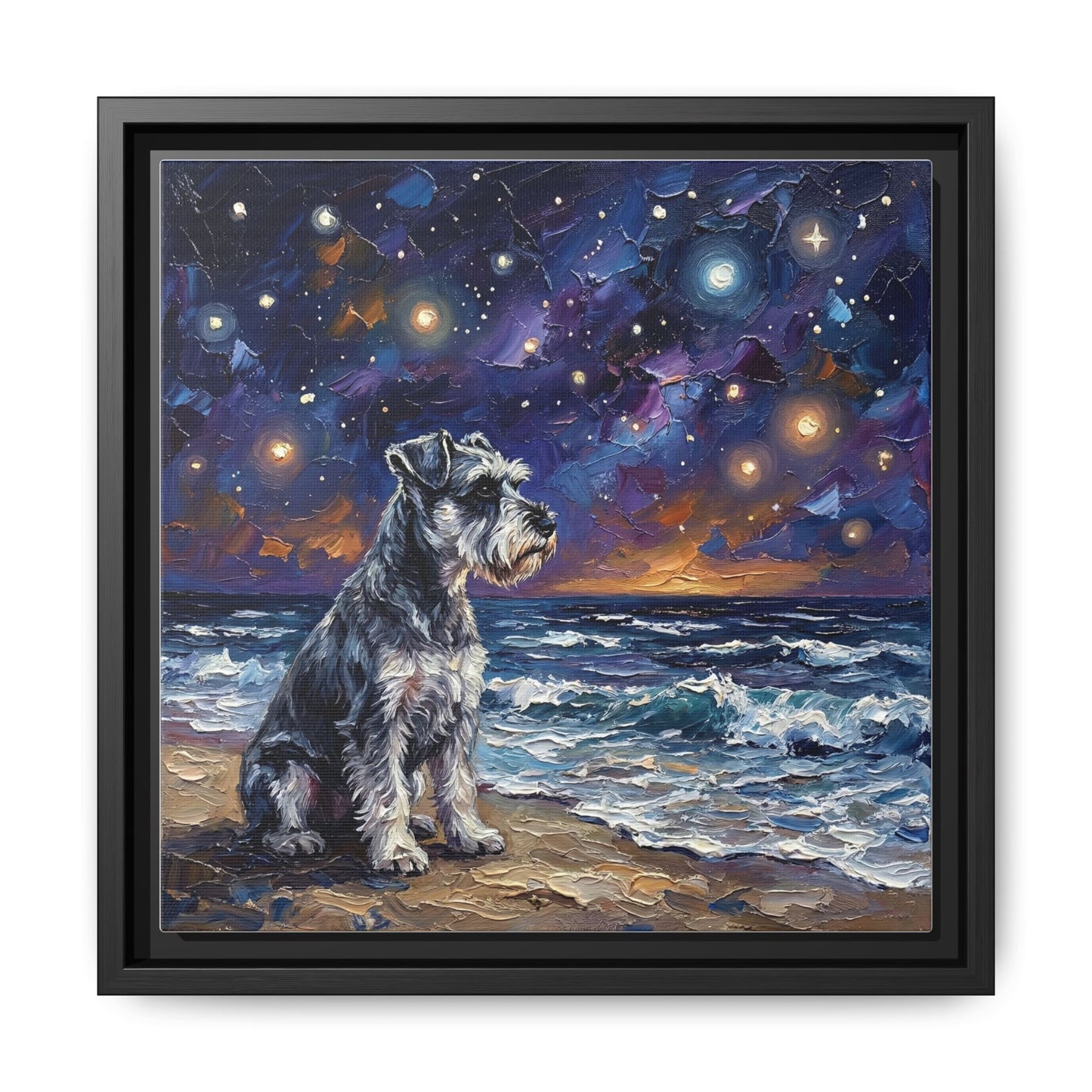 "Beach Nights - Schnauzer" Framed Canvas Wall Art