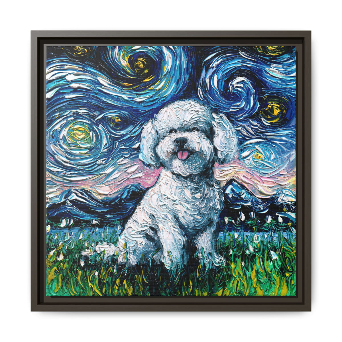 "Bichon Night" Framed Canvas Wall Art