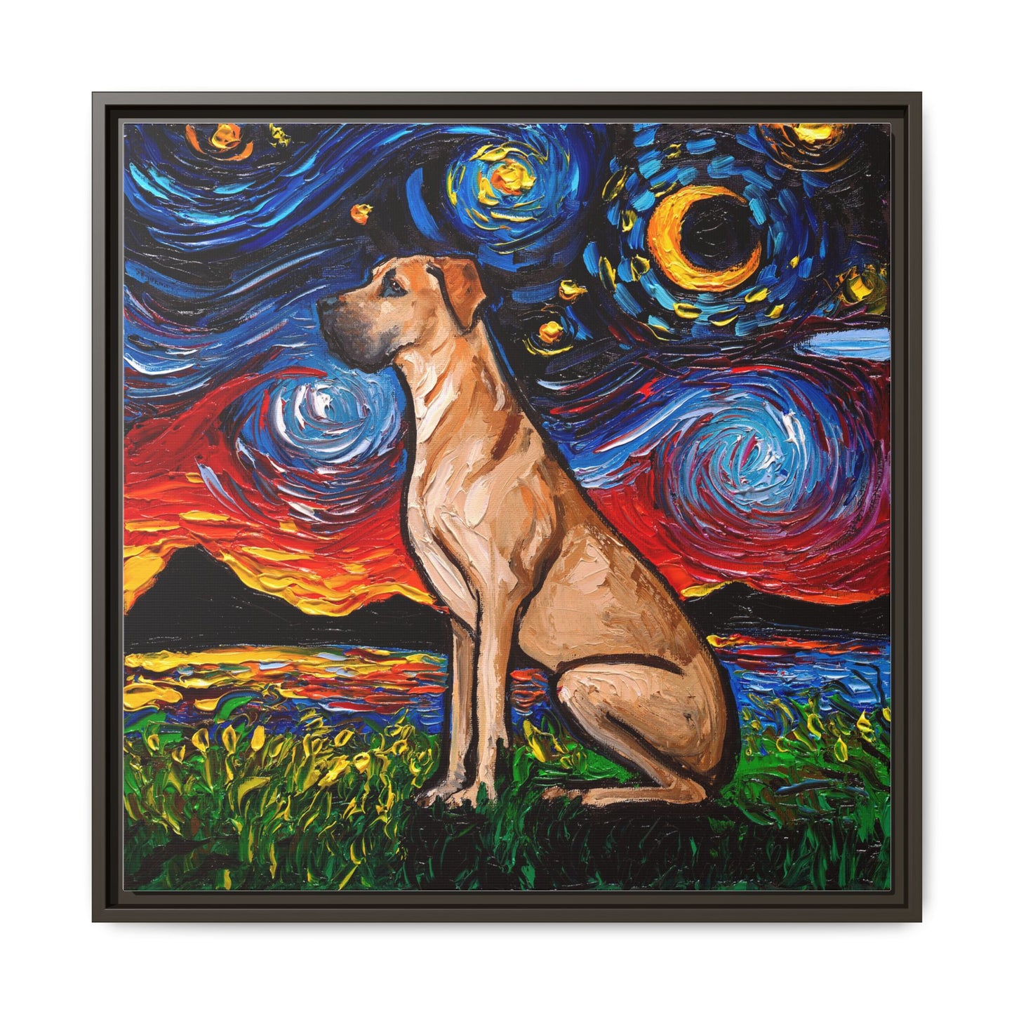 "Fawn Great Dane Night" Framed Canvas Wall Art