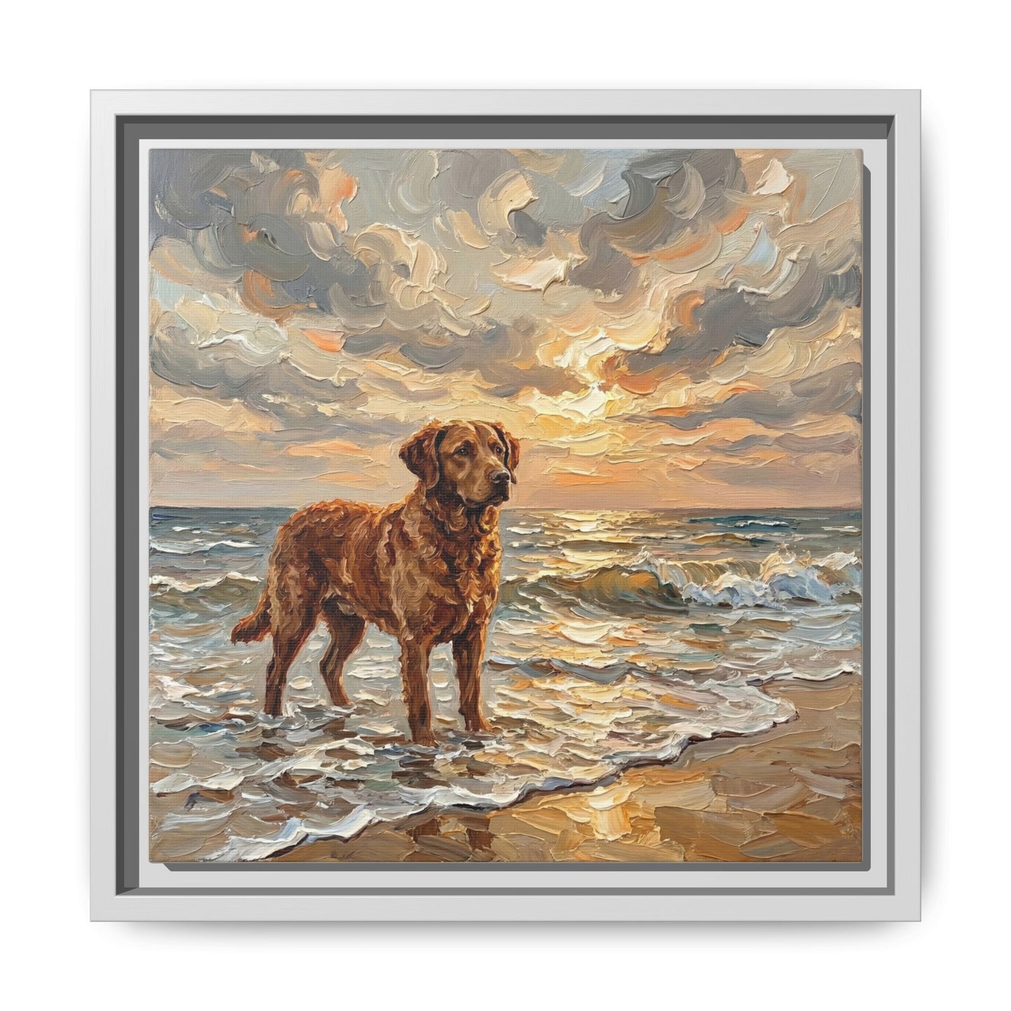 "Beach Day - Chesapeake Bay Retriever" Framed Canvas Wall Art