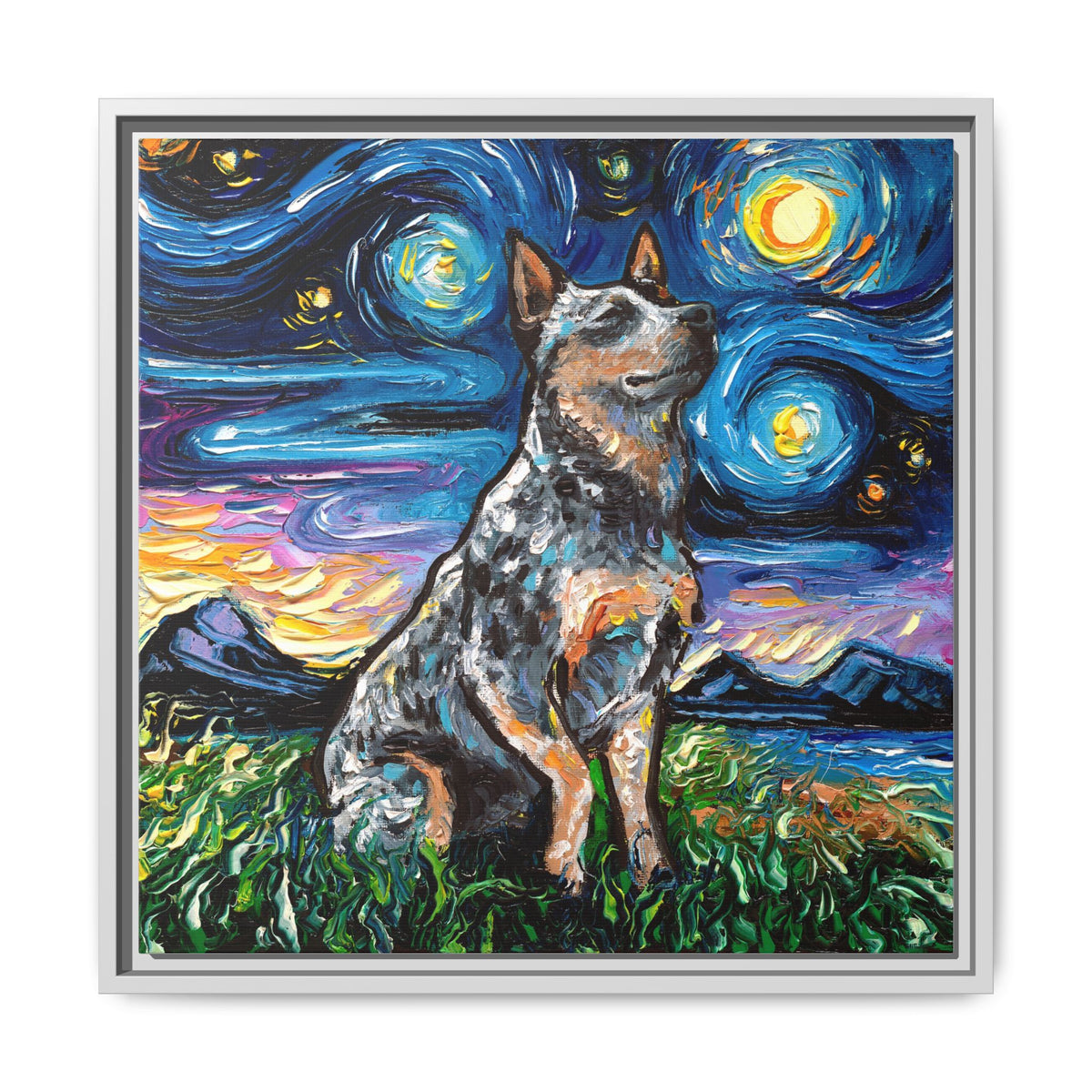 "Blue Heeler Night" Framed Canvas Wall Art