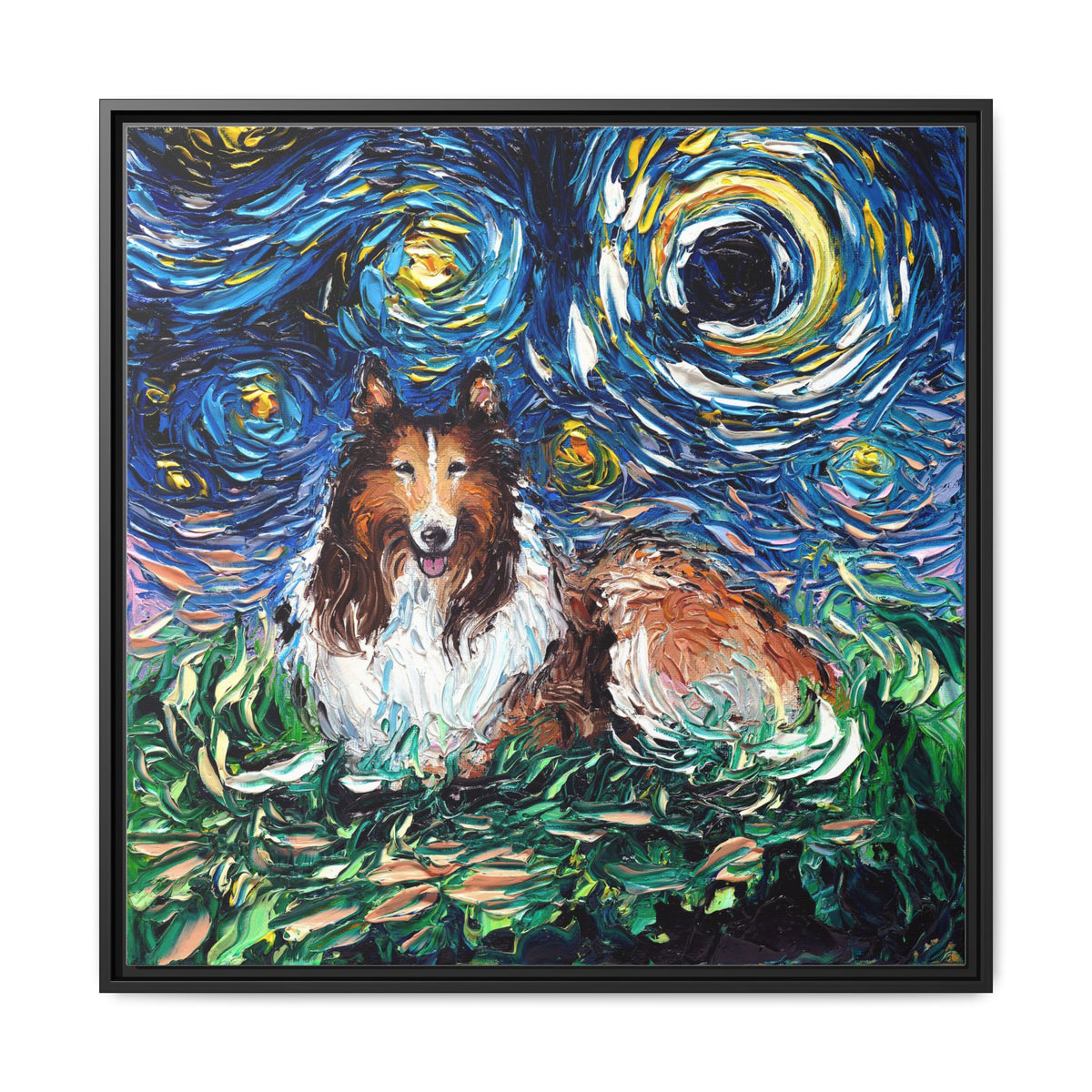"Collie Night" Framed Canvas Wall Art