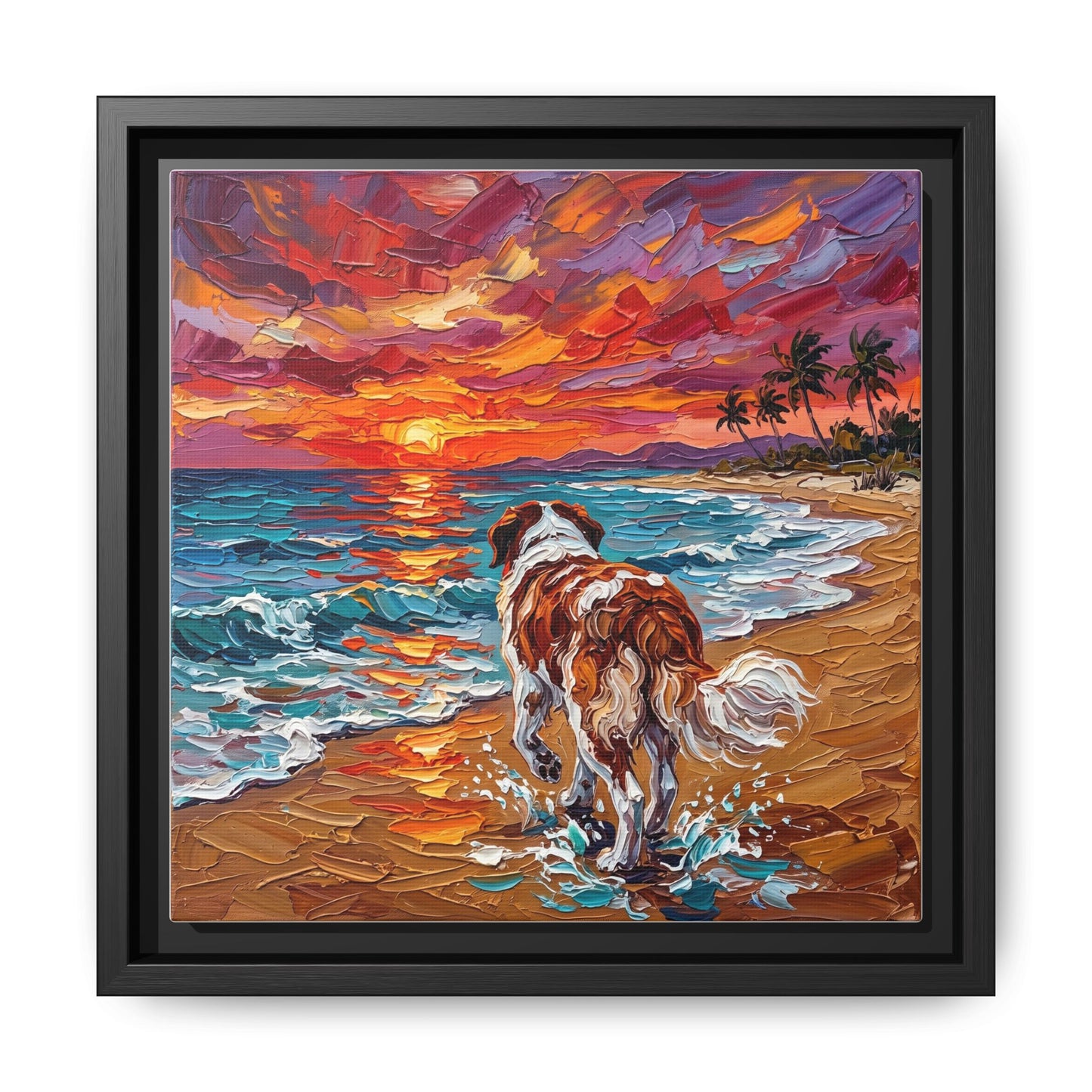 "Beach Sunset - Saint Bernard" Framed Canvas Wall Art