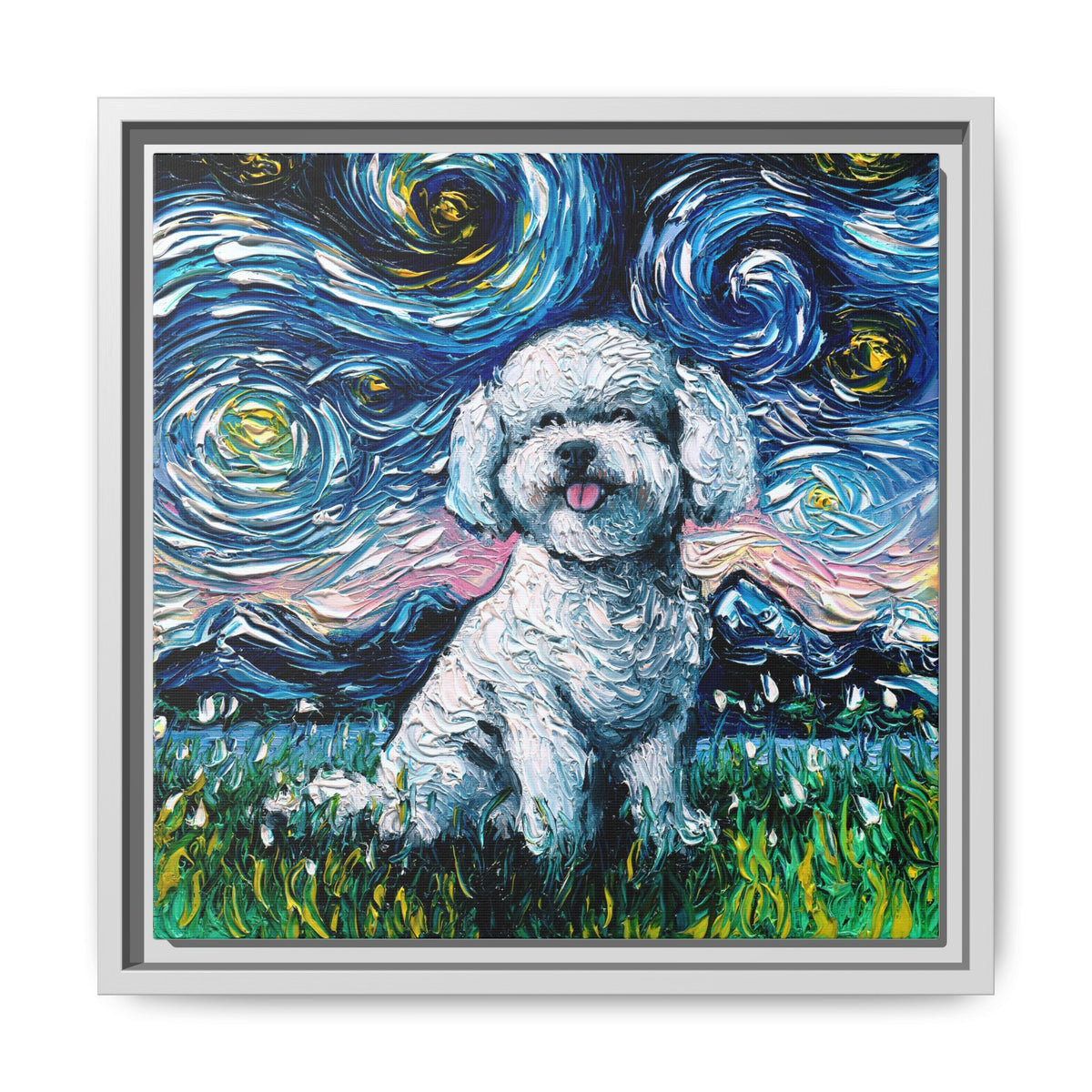 "Bichon Night" Framed Canvas Wall Art