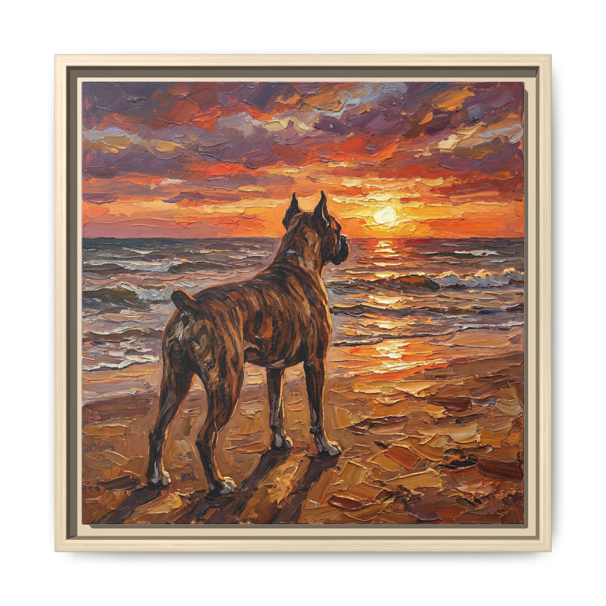 "Beach Day - Brindle Boxer" Framed Canvas Wall Art