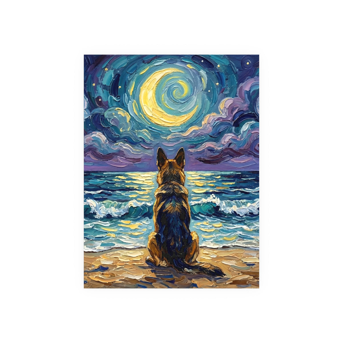 "Beach Night - German Shepherd" Wall Art Paper Print