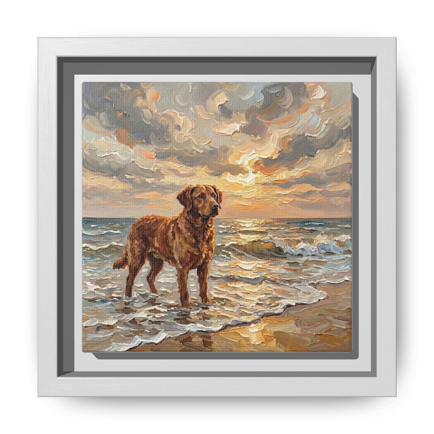 "Beach Day - Chesapeake Bay Retriever" Framed Canvas Wall Art