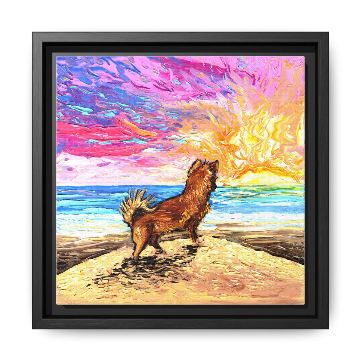 "Beach Days - Chihuahua" Framed Canvas Wall Art