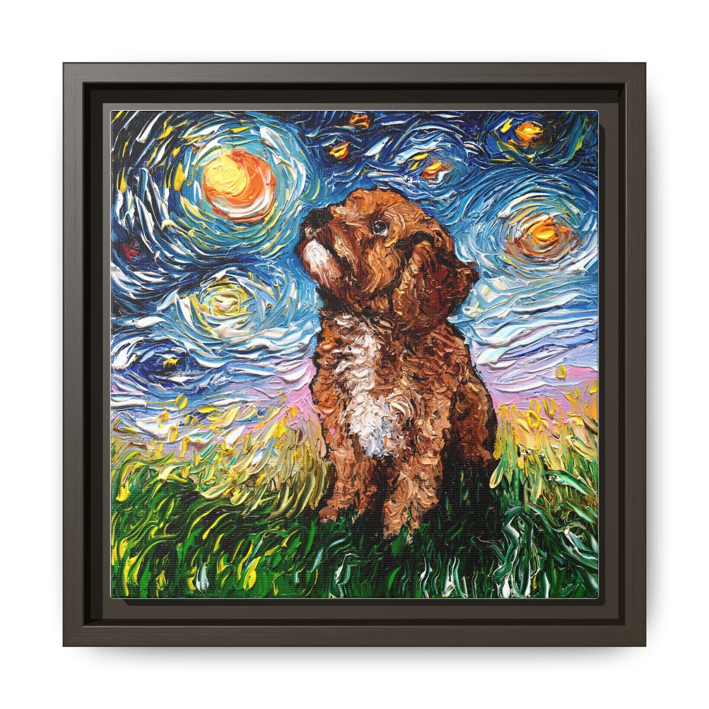 "Cavapoo Night" Framed Canvas Wall Art