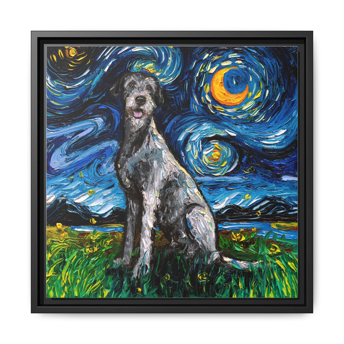 "Irish Wolfhound Night" Framed Canvas Wall Art
