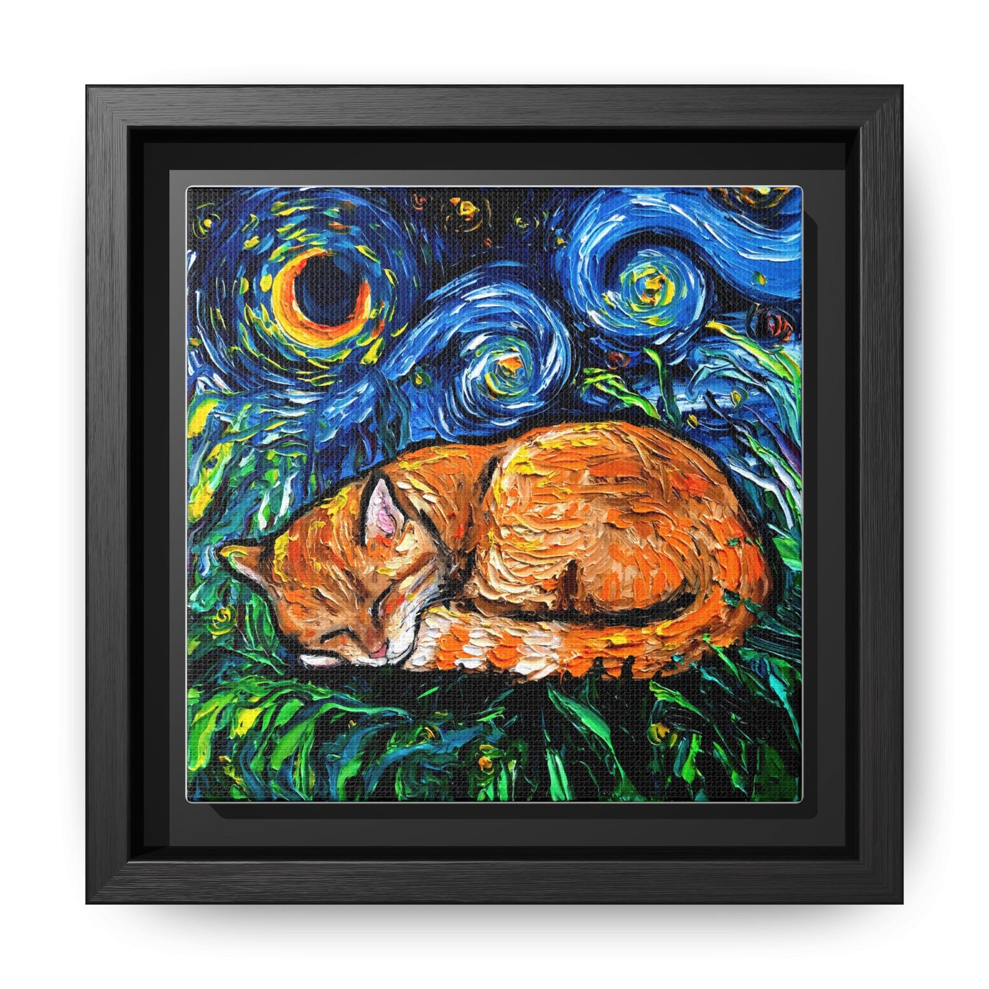 "Orange Tabby Night" Framed Canvas Wall Art