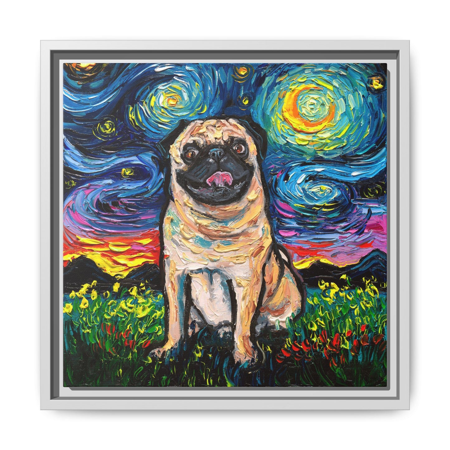 "Fawn Pug Night" Framed Canvas Wall Art