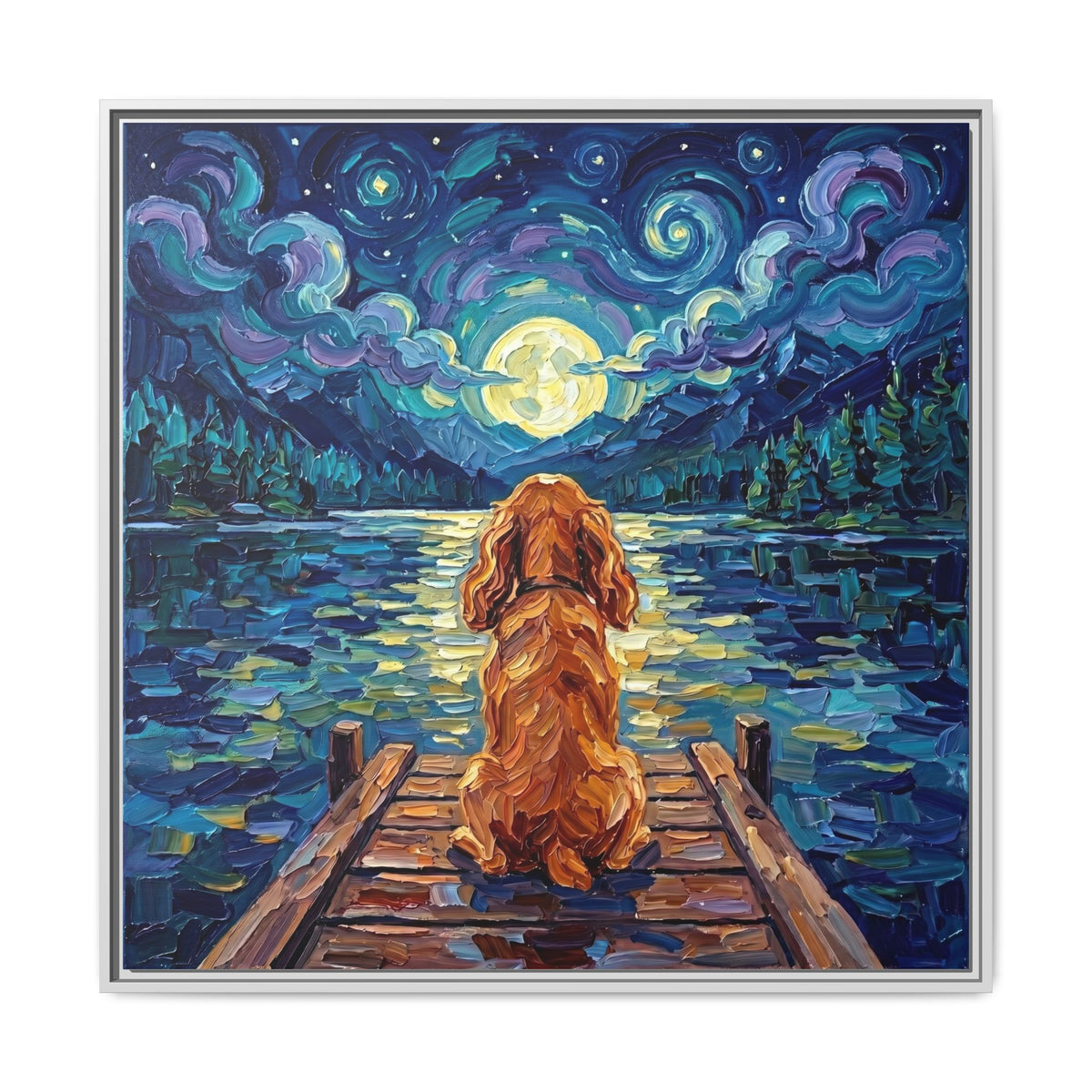 "On The Dock - Red Cocker Spaniel" Framed Canvas Wall Art