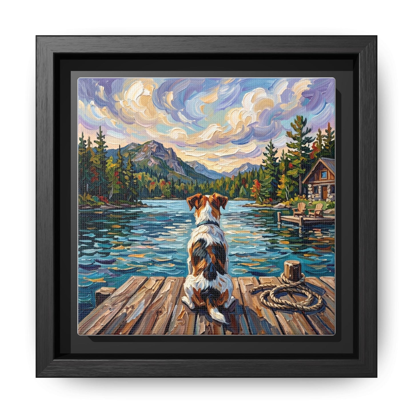 "On The Dock - Jack Russell Terrier" Framed Canvas Wall Art