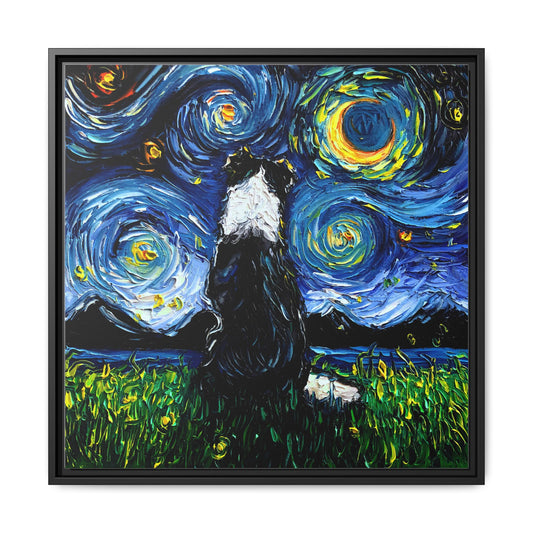 "Border Collie Night 2" Framed Canvas Wall Art