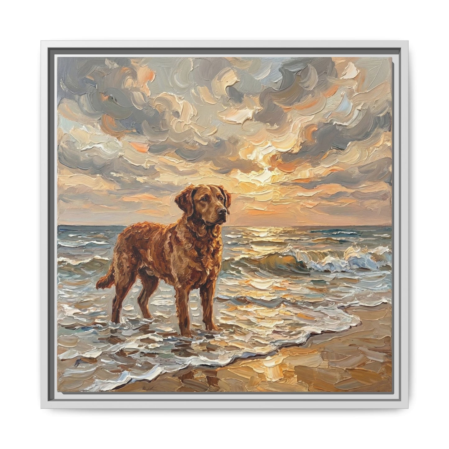 "Beach Day - Chesapeake Bay Retriever" Framed Canvas Wall Art