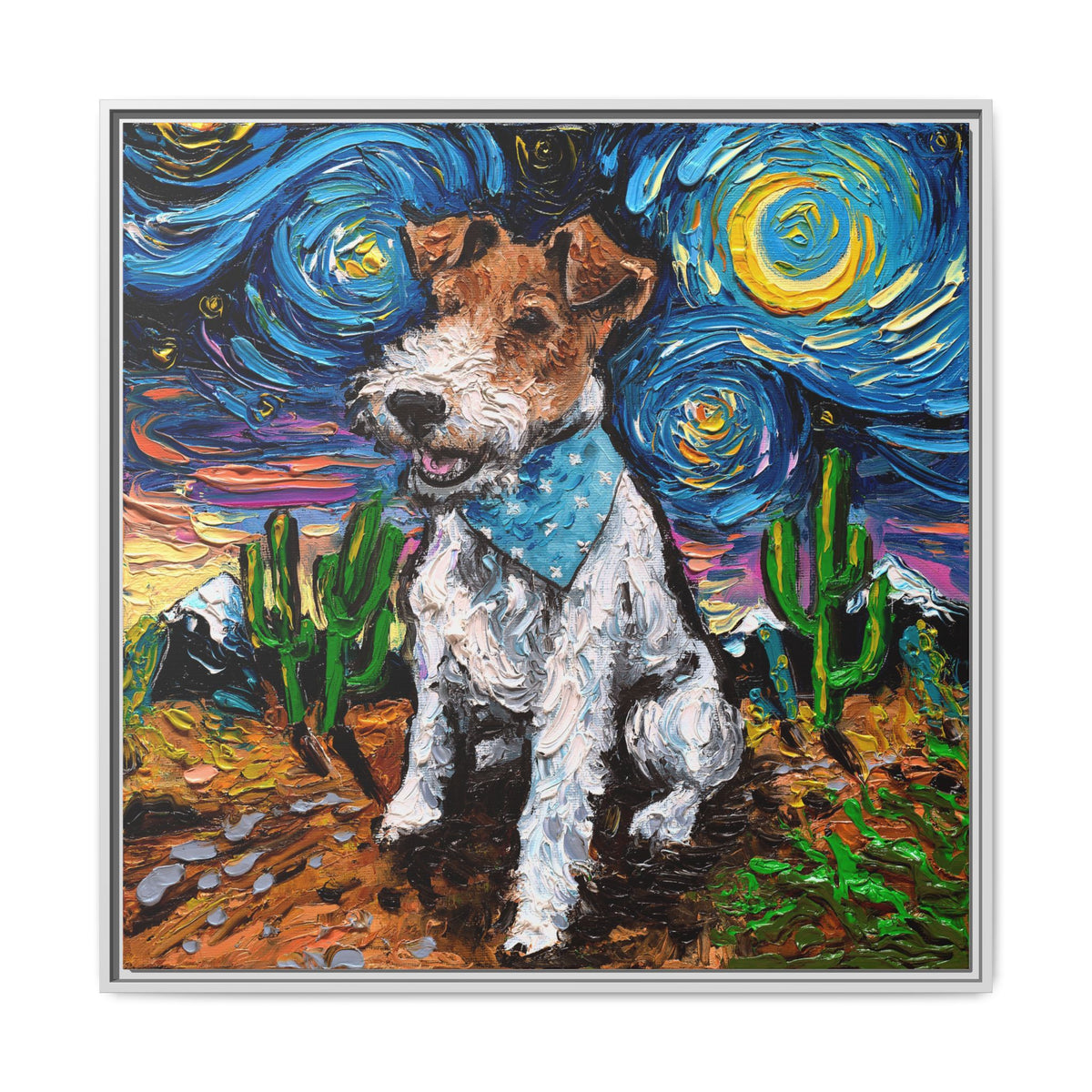 "Wire Fox Terrier Night" Framed Canvas Wall Art