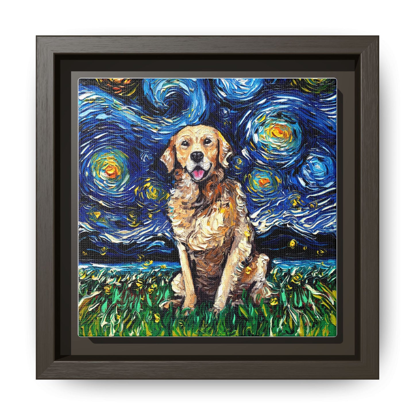 "Golden Retriever Night" Framed Canvas Wall Art