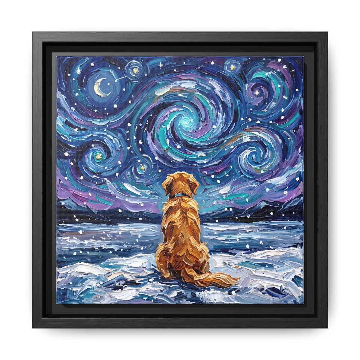 "Snowscape - Golden Retriever" Framed Canvas Wall Art