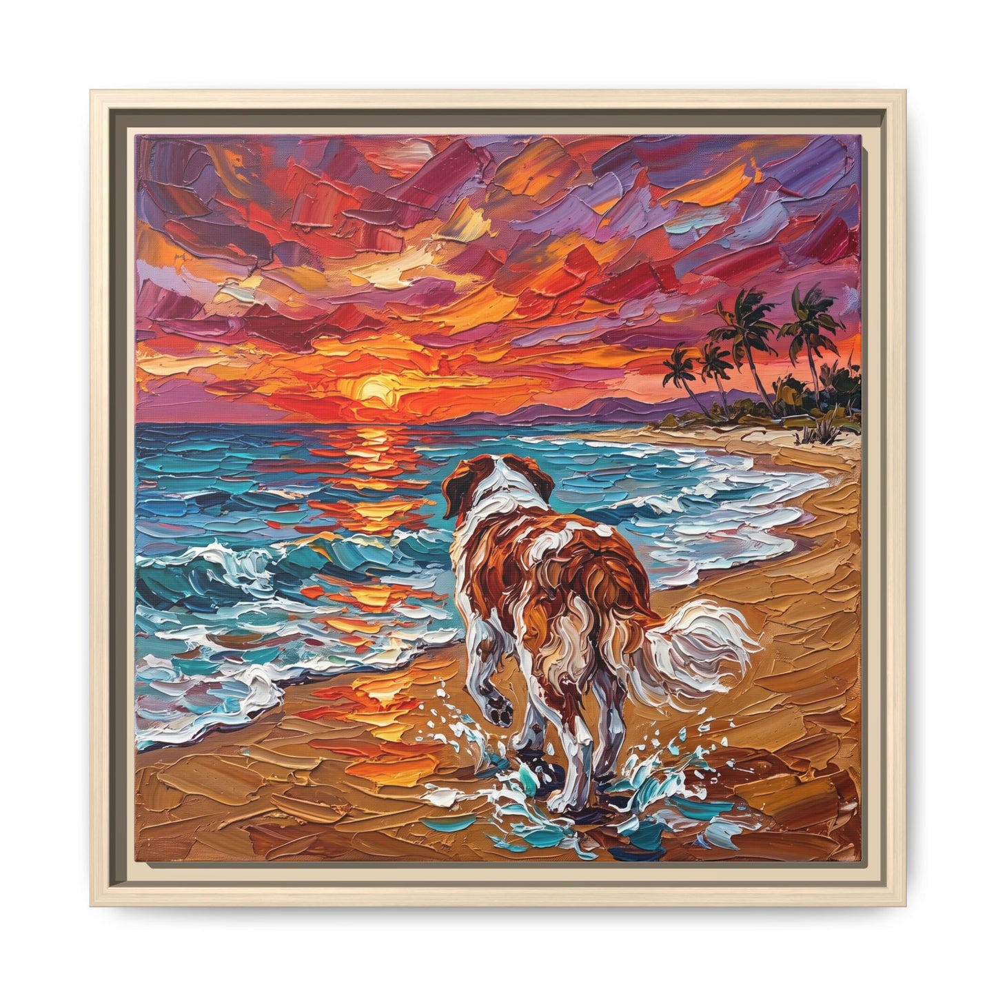"Beach Sunset - Saint Bernard" Framed Canvas Wall Art