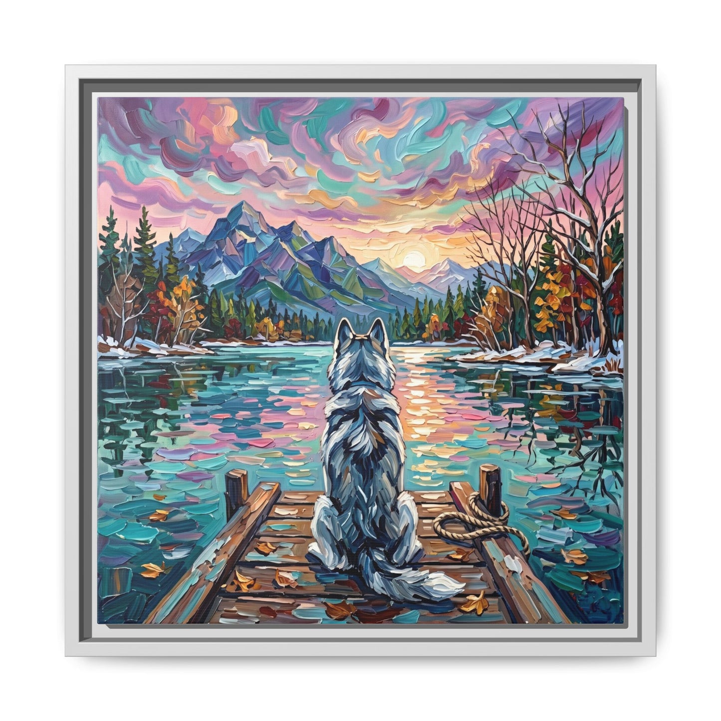 "On The Dock - Husky" Framed Canvas Wall Art