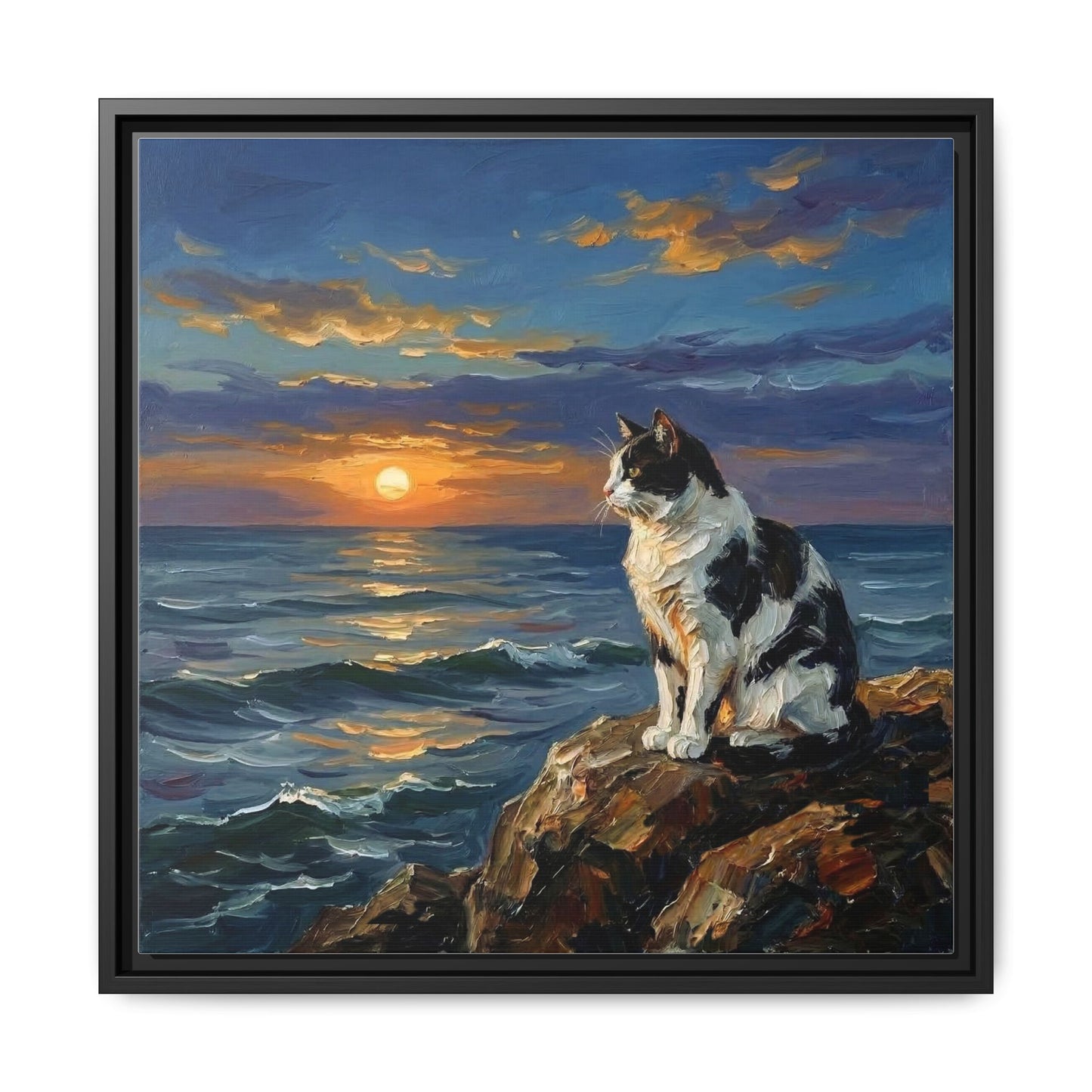 "Beach Day - Magpie Cat" Framed Canvas Wall Art