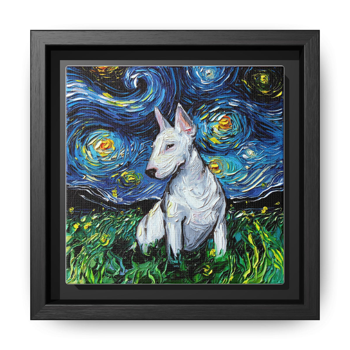 "Bull Terrier Night" Framed Canvas Wall Art