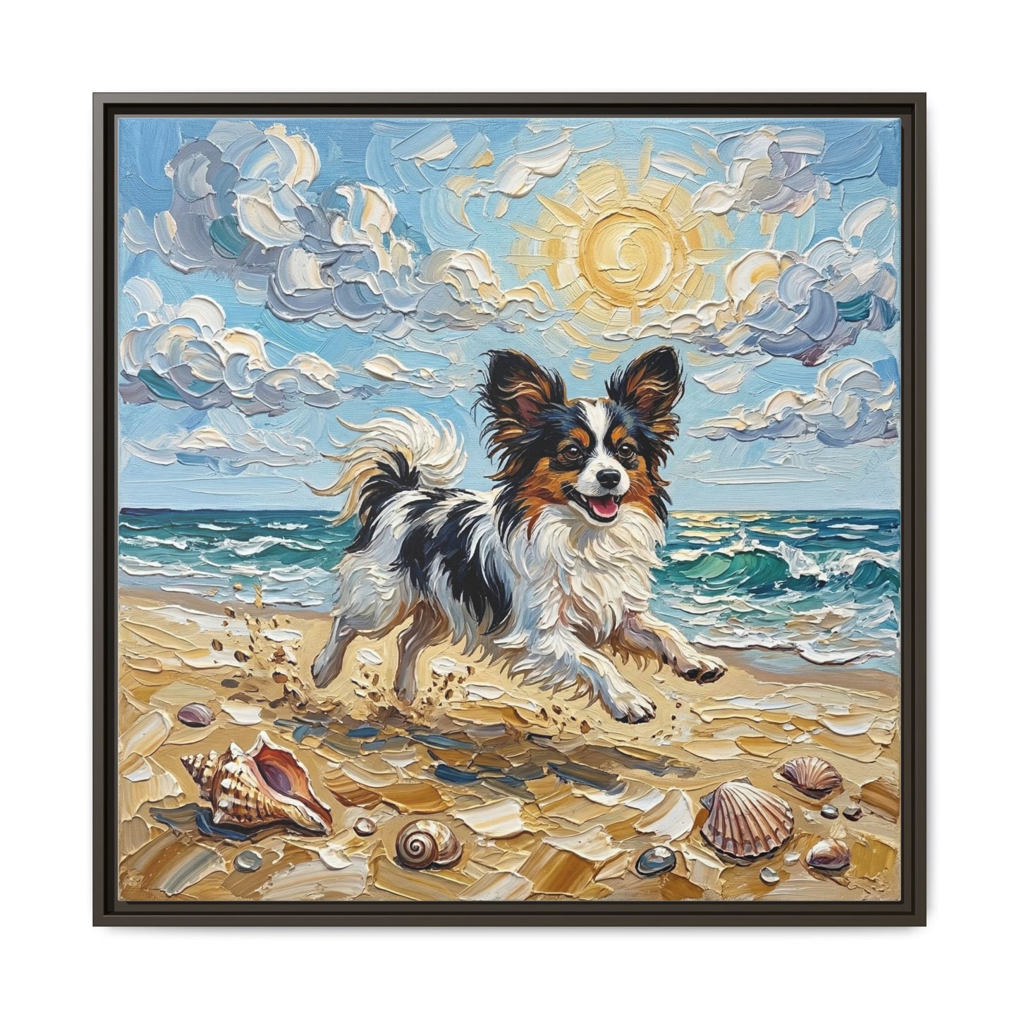 "Beach Day - Papillon" Framed Canvas Wall Art