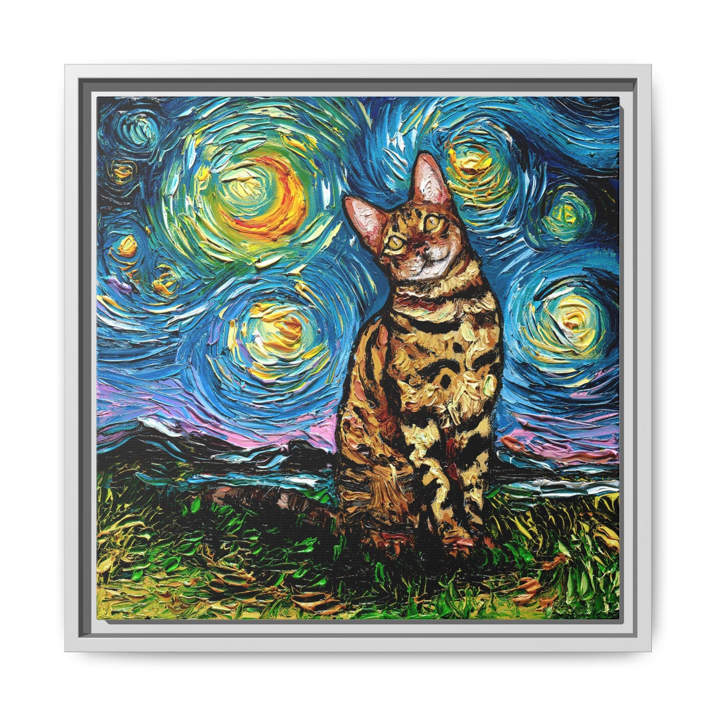 "Bengal Cat Night" Framed Canvas Wall Art