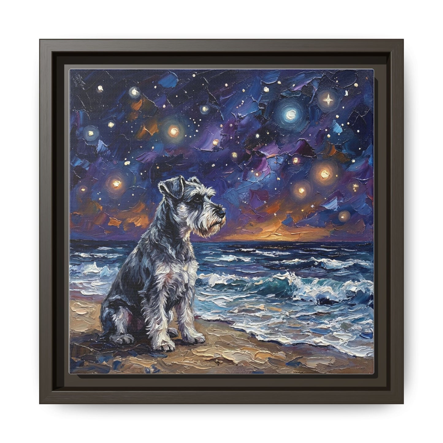 "Beach Nights - Schnauzer" Framed Canvas Wall Art