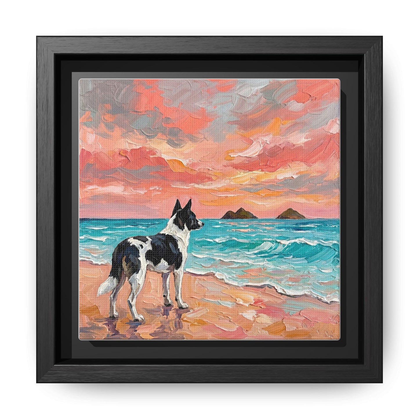 "Beach Day - Canaan Dog" Framed Canvas Wall Art